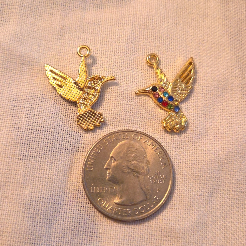 Colorful Rhinestones Decor Hummingbird Styling Charms Gold Alloy - Picture 2 of 2